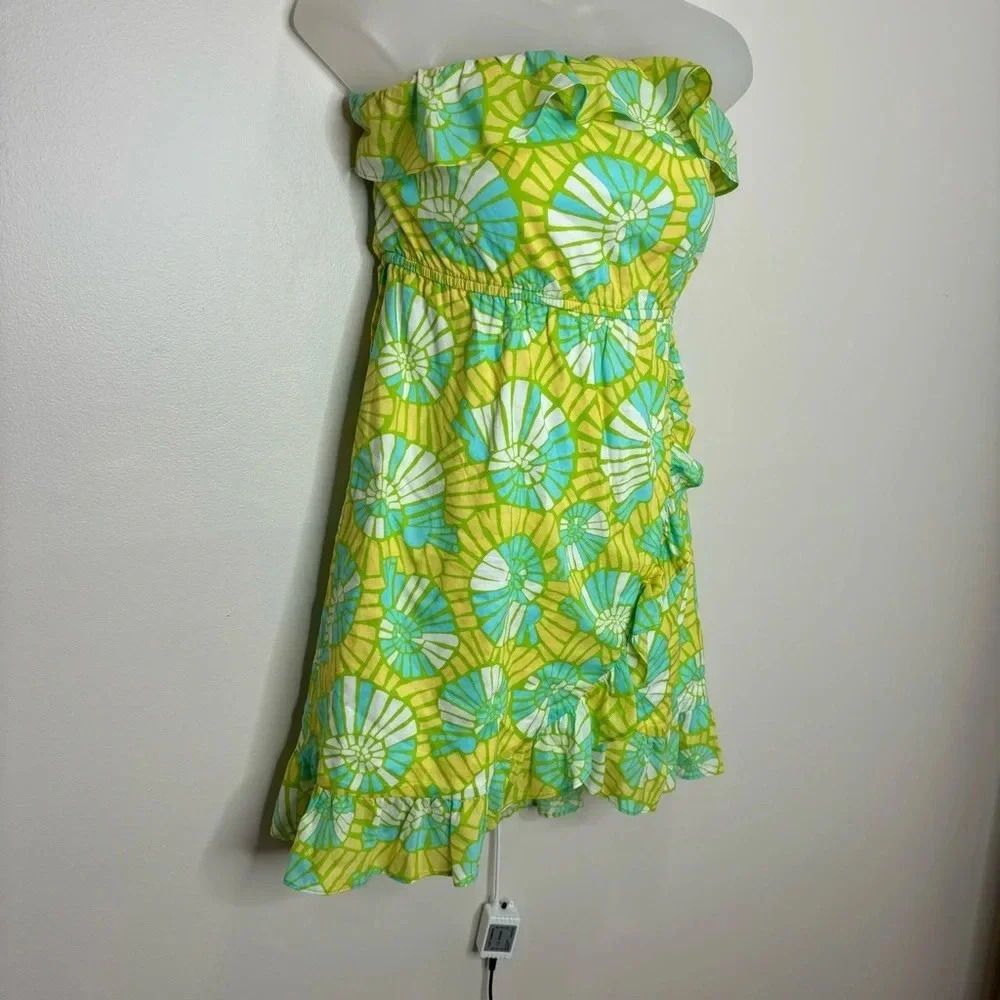 Lilly Pulitzer Strapless Summer Dress Blue Yellow Ruffled Hems size small - Picture 8 of 8